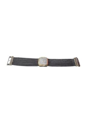 Gun Metal Mesh Bracelet with Gold-Tone Pavé Accent